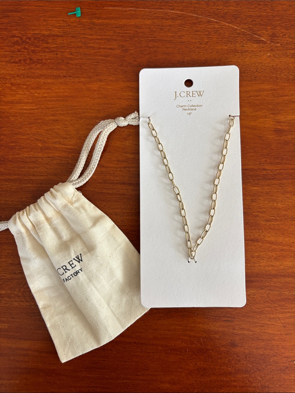 J. Crew Gold-Tone Open Link Necklace with Cream Drawstring Pouch